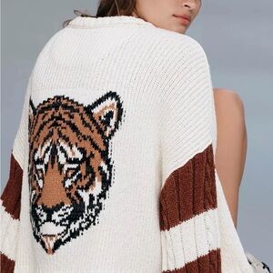 Anthropologie Cream and Brown Tiger Cardigan